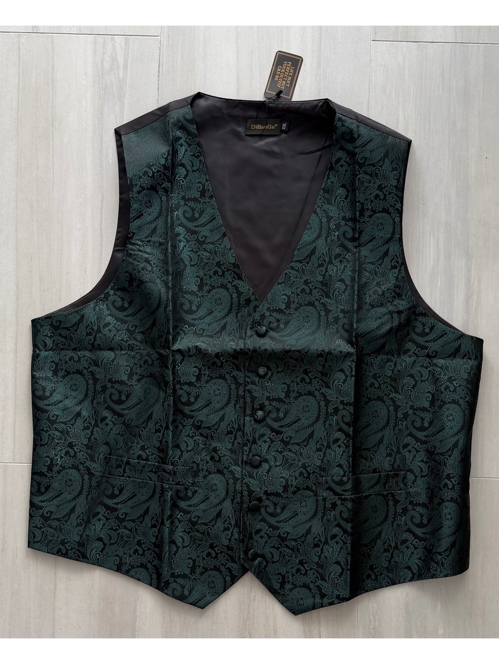 DiBanGu Men's Vest Tie Set Silk Paisley Dress Waistcoat Wedding 6PCS XXL